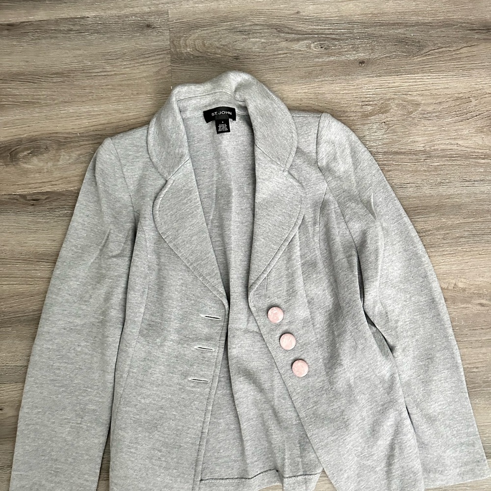 St. John Gray Blazer Elegant Suit Jacket